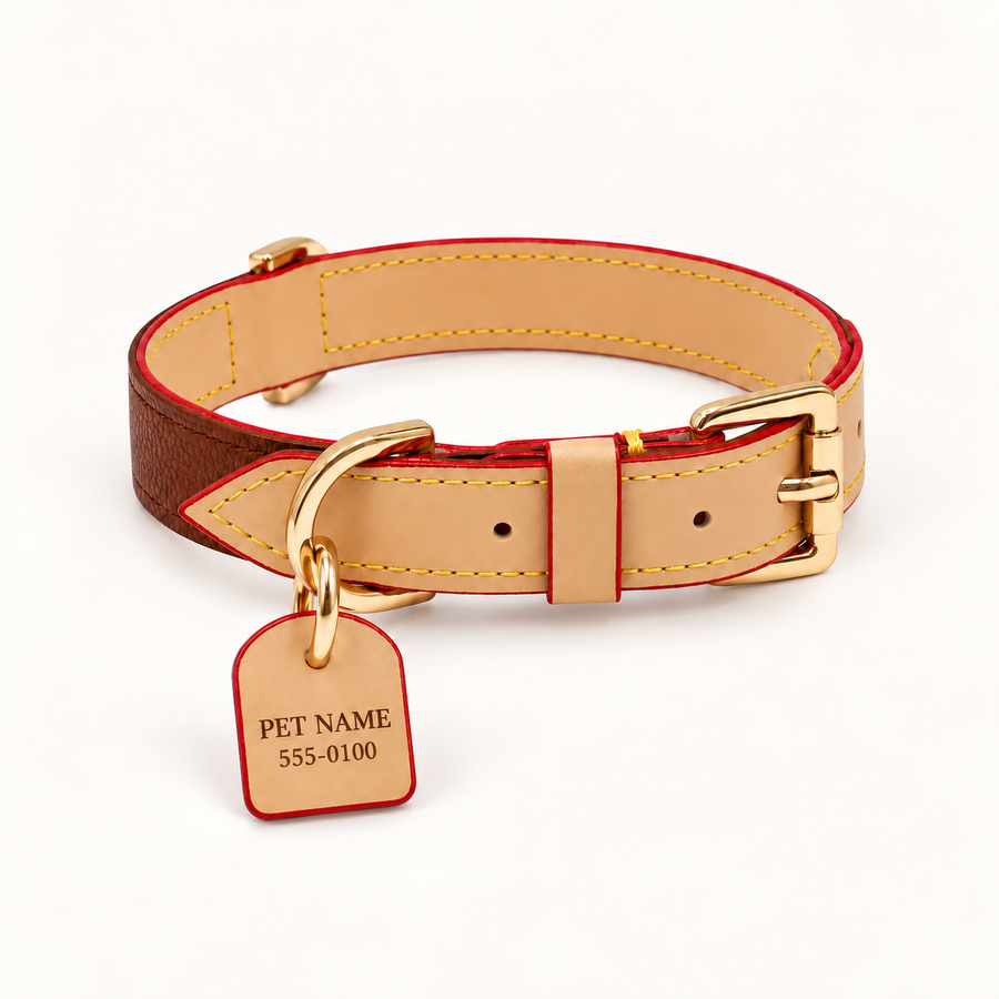 Personalized Two-Tone Leather Dog Collar