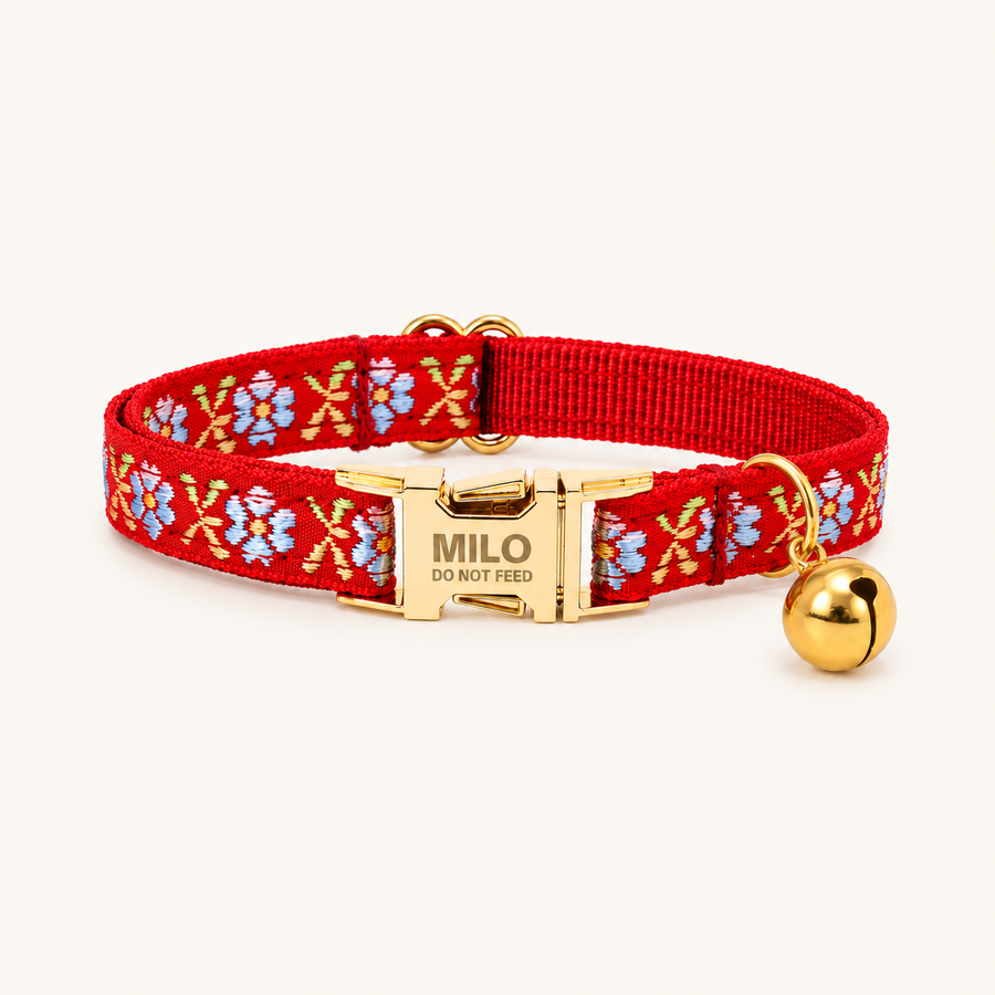 Personalized Embroidered Floral Cat Collar