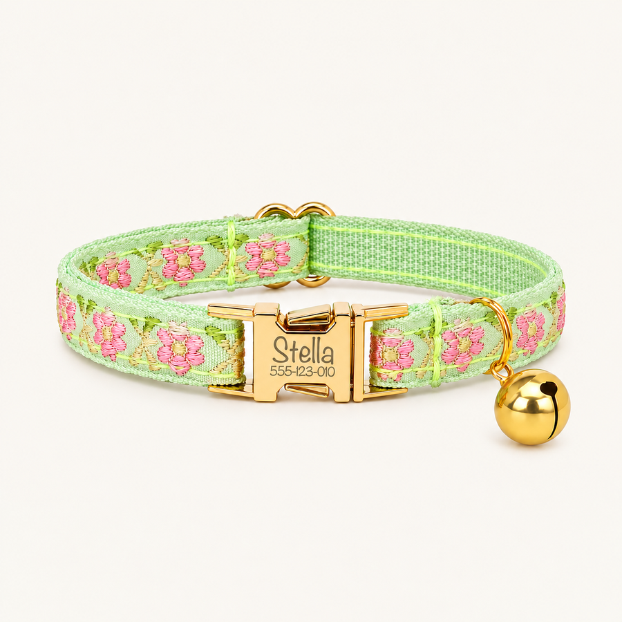 Personalized Embroidered Floral Cat Collar
