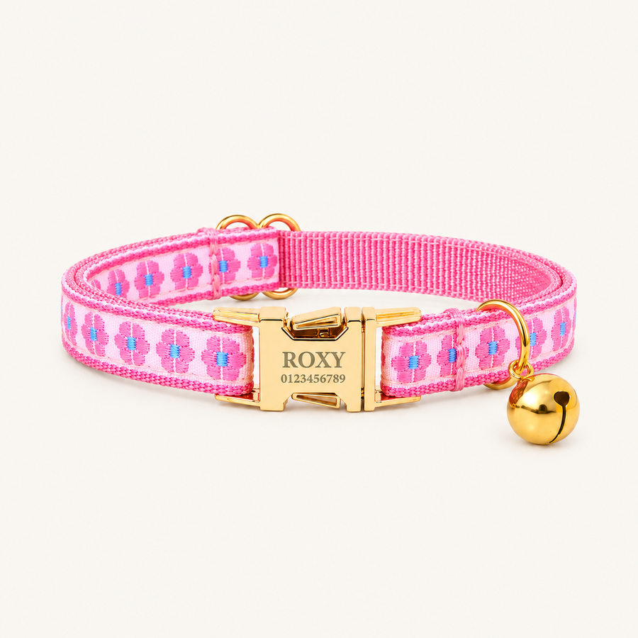 Personalized Embroidered Floral Cat Collar
