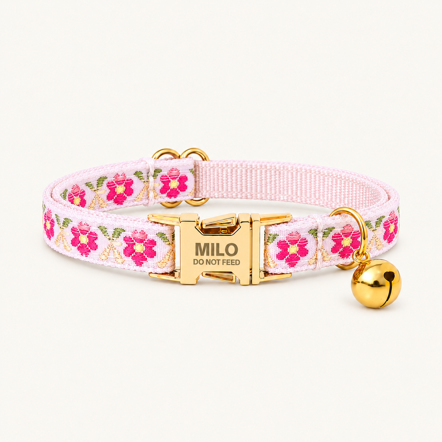 Personalized Embroidered Floral Cat Collar