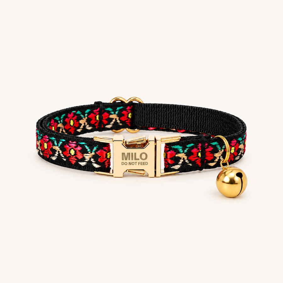 Personalized Embroidered Floral Cat Collar
