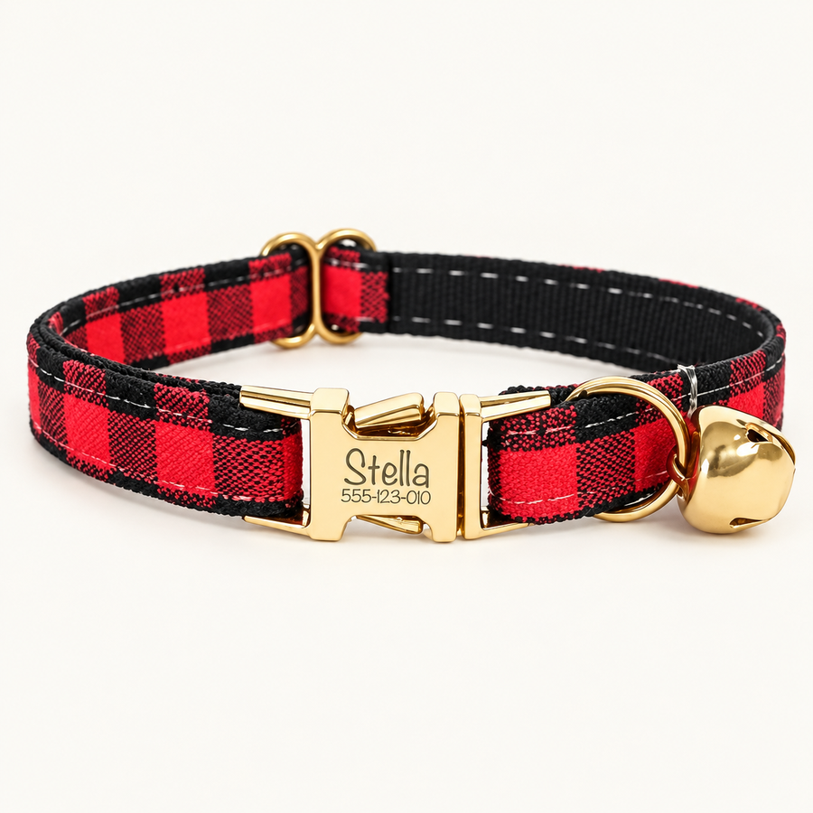 Personalized Plaid Cat Collar