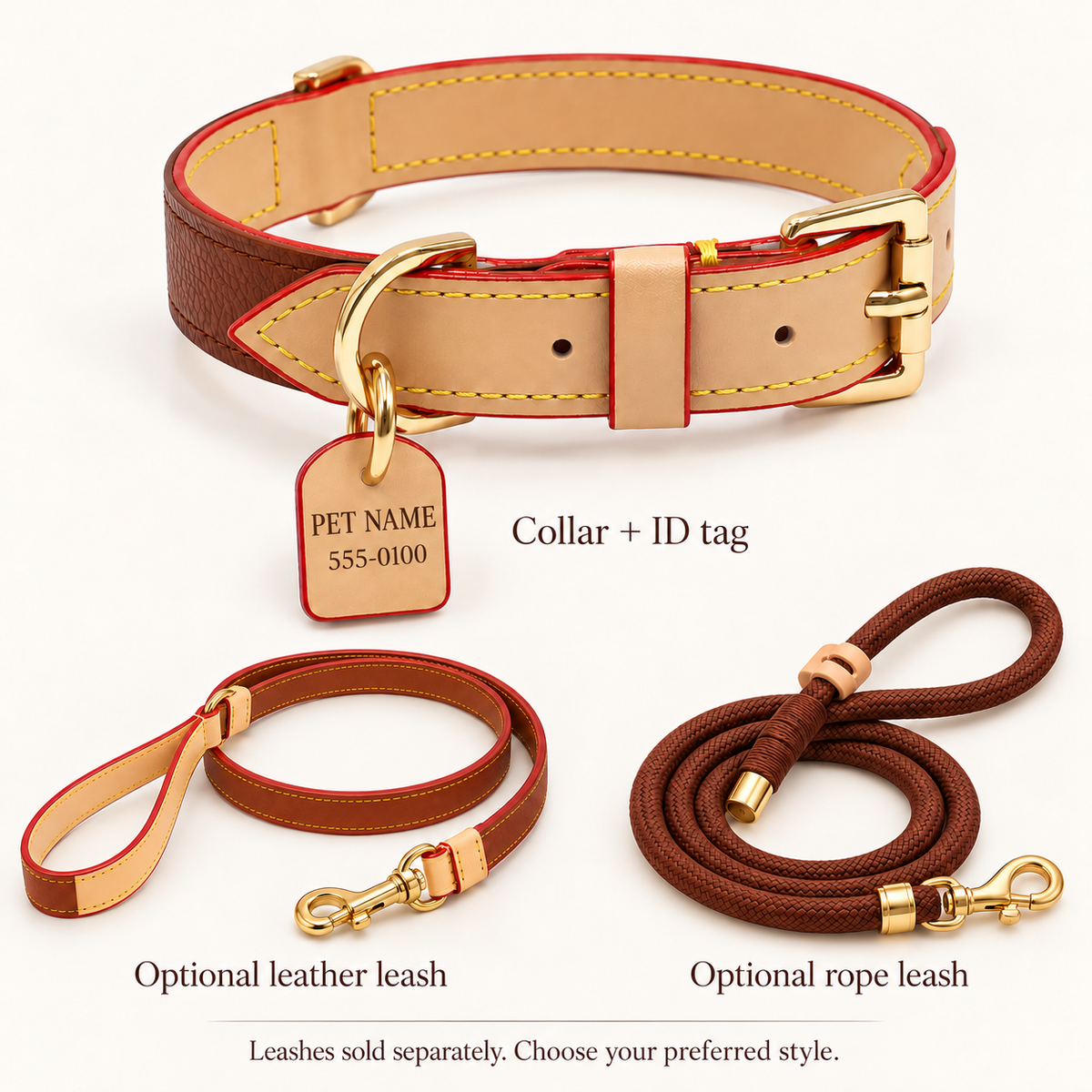 Cognac | gallery-08 | SetOverview | Pawture leather dog collar