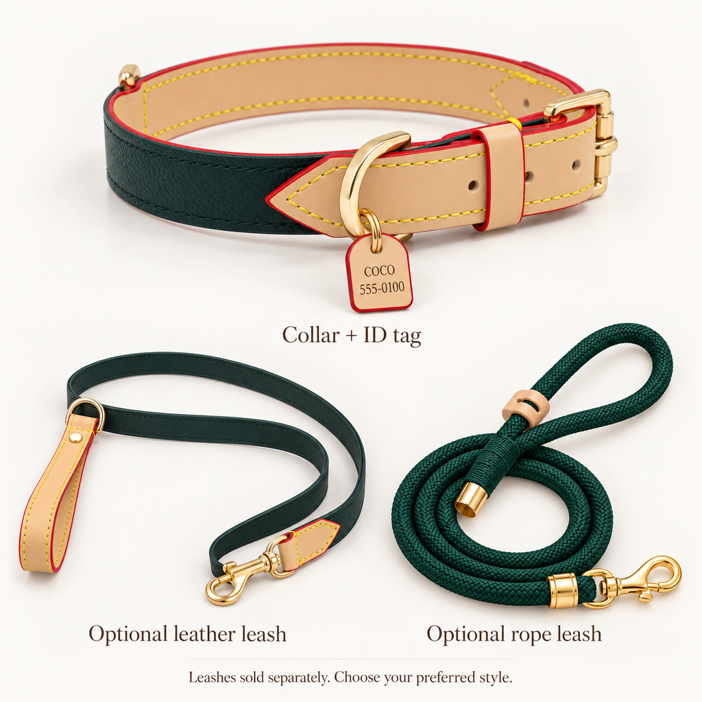 RacingGreen | gallery-08 | SetOverview | Pawture leather dog collar