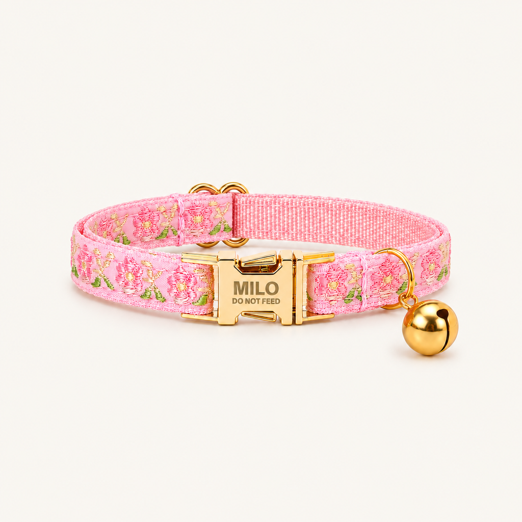PinkPetals | embroidered flat cat collar