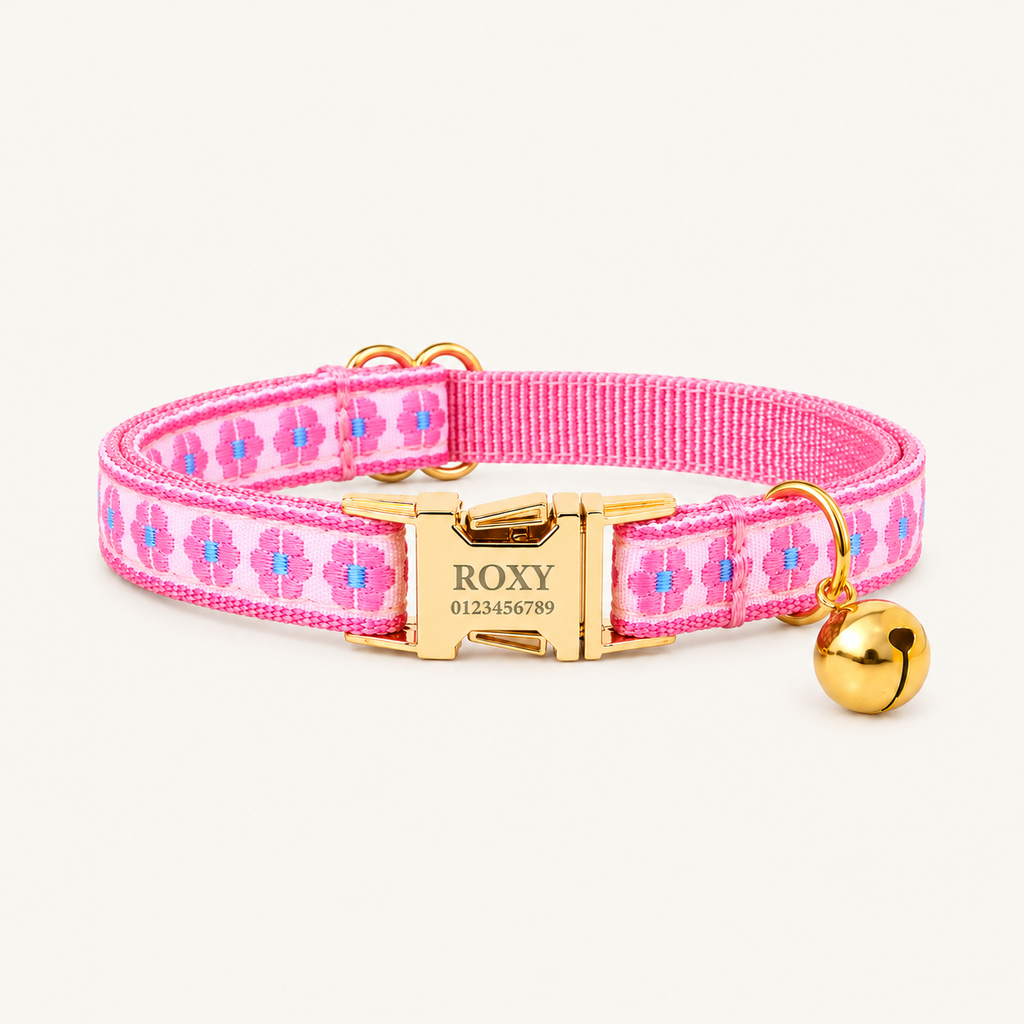 PinkRose | embroidered flat cat collar