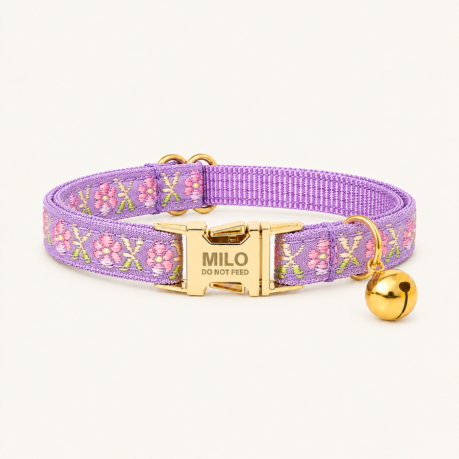 Personalized Embroidered Floral Cat Collar