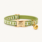 WhiteGreen | embroidered flat cat collar
