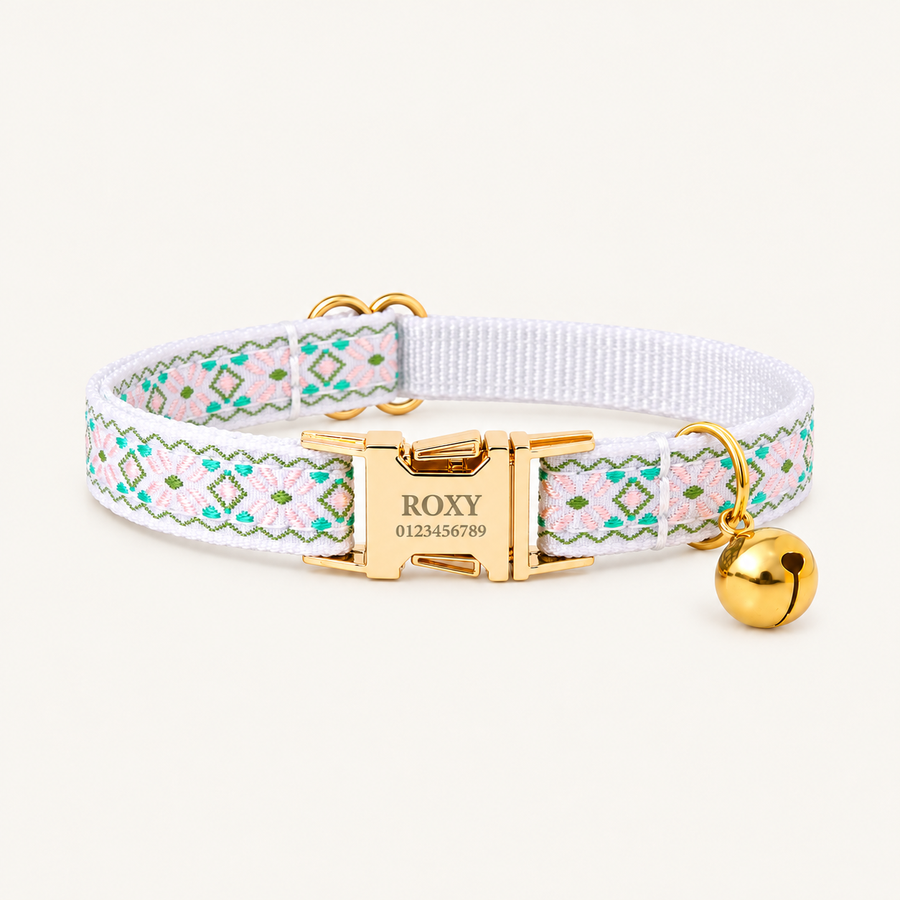 Personalized Embroidered Floral Cat Collar