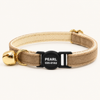 LatteBeige velvet cat collar with safety breakaway buckle and bell