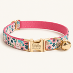 Personalized Floral Cat Collar in Pink Pastel, flat product view.