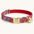 Personalized Floral Cat Collar in PinkTulip, flat product view.