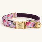 Personalized Floral Cat Collar in Purple Floral, flat product view.