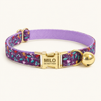 Personalized Floral Cat Collar in Purple Wisteria, flat product view.