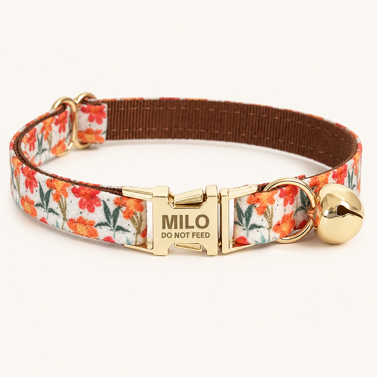 Personalized Floral Cat Collar in Solar Red, flat product view.