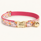 Personalized Floral Cat Collar in Spring Sunshine, flat product view.