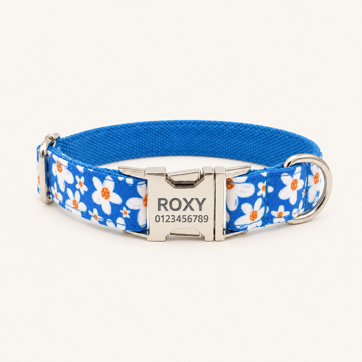 Blue Daisy | flat floral dog collar