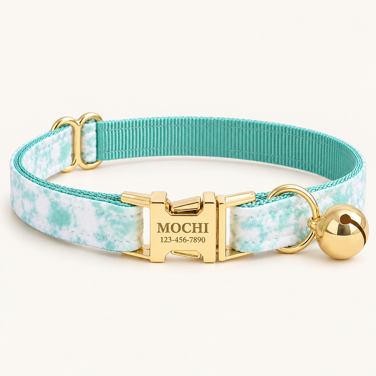 Personalized Pastel Galaxy Cat Collar in MintNebula, flat product view.