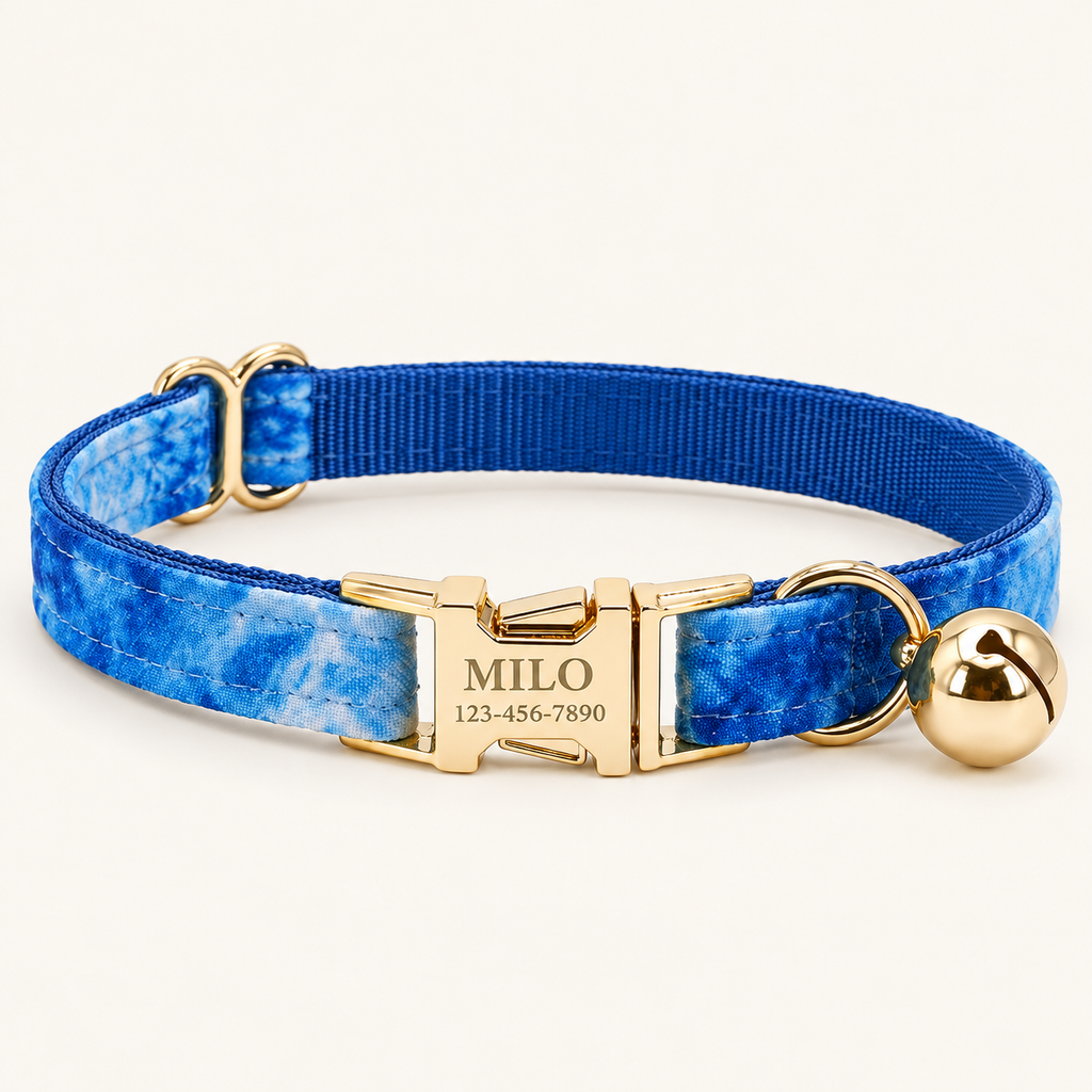 Personalized Pastel Galaxy Cat Collar in OceanMist, flat product view.