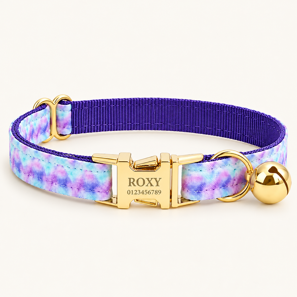 Personalized Pastel Galaxy Cat Collar in PurpleCosmos, flat product view.