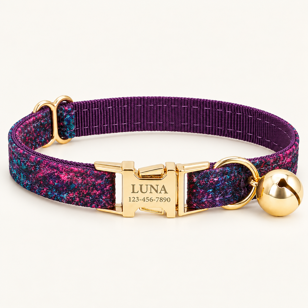 Personalized Pastel Galaxy Cat Collar in TwilightSpark, flat product view.