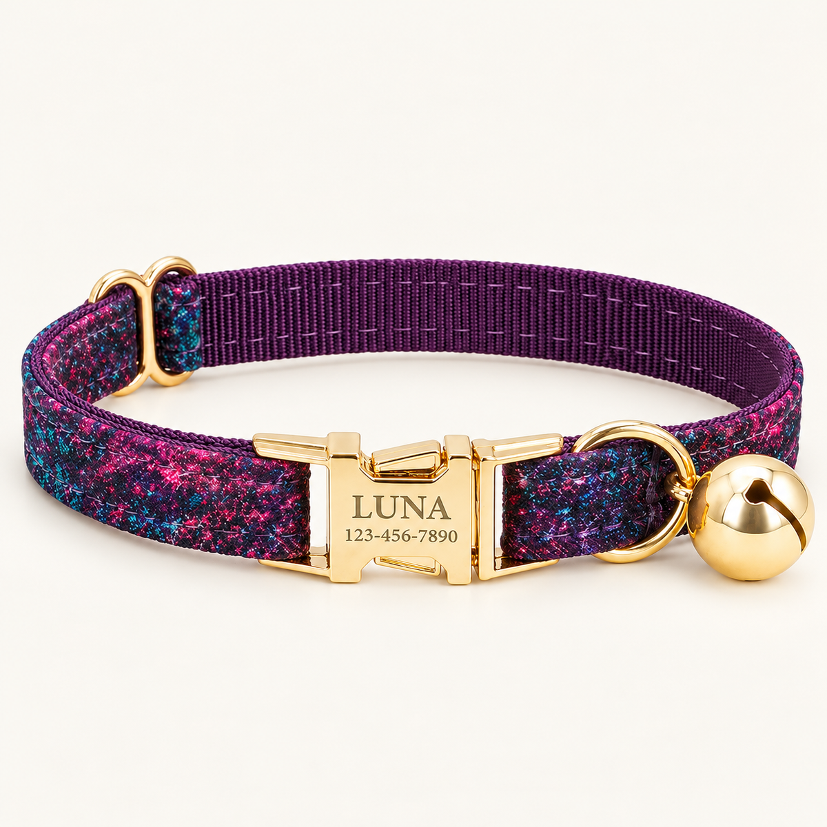 Personalized Pastel Galaxy Cat Collar in TwilightSpark, flat product view.