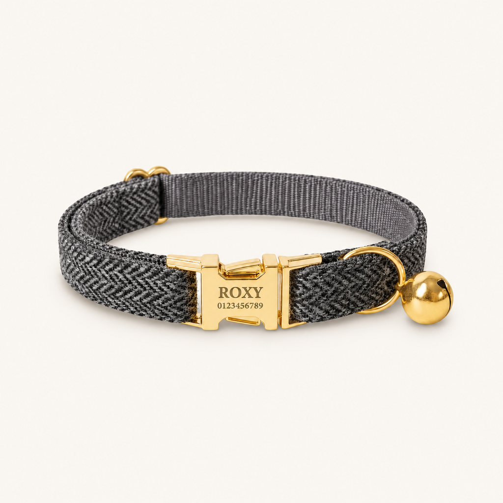 Dark Gray Herringbone | flat cat collar
