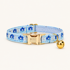 Bluebell | Embroidered cat collar with gold buckle and bell
