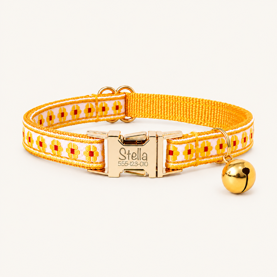 Personalized Embroidered Floral Cat Collar