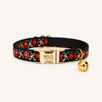 MidnightRose | Embroidered cat collar with gold buckle and bell