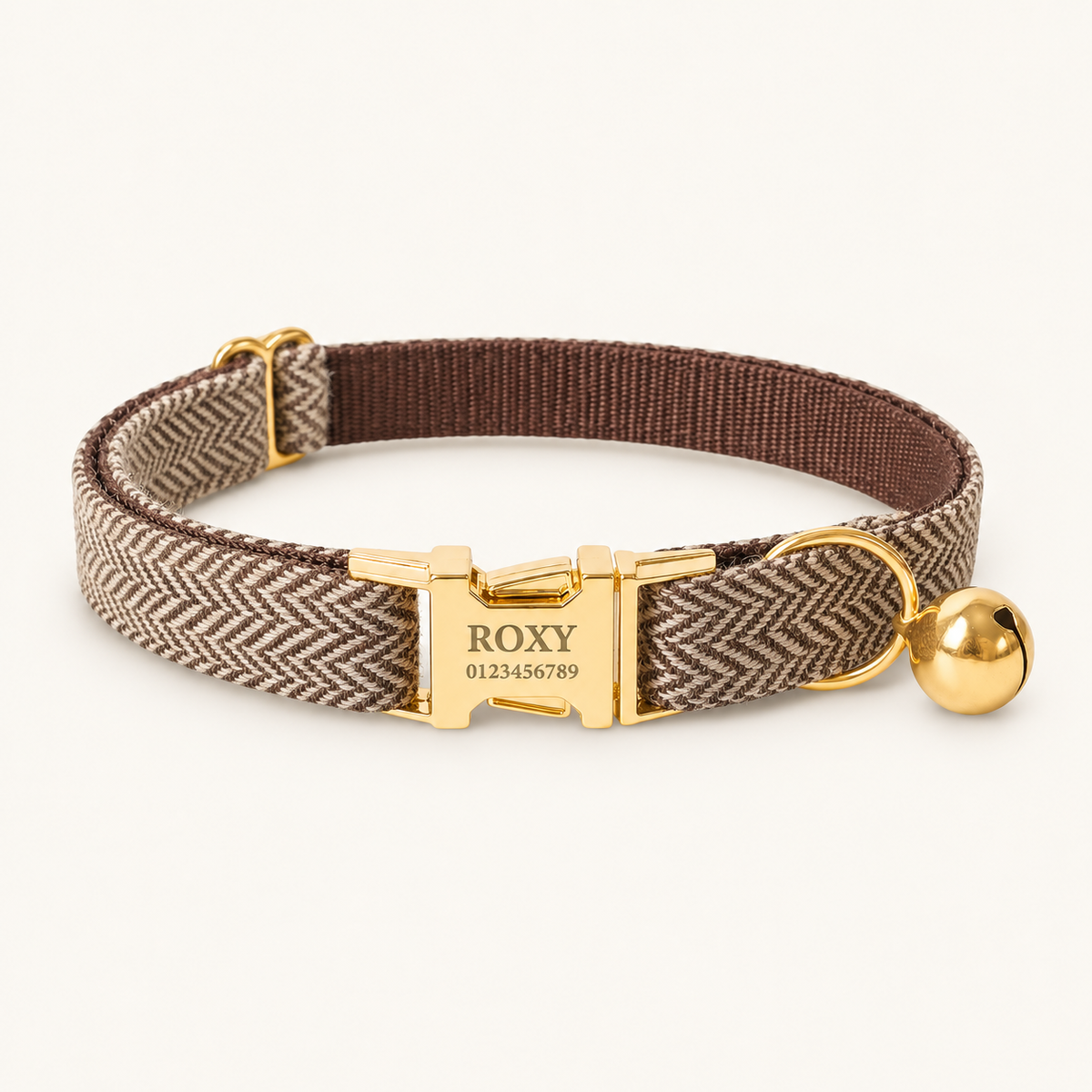 LightBrownHerringbone | flat heritage cat collar