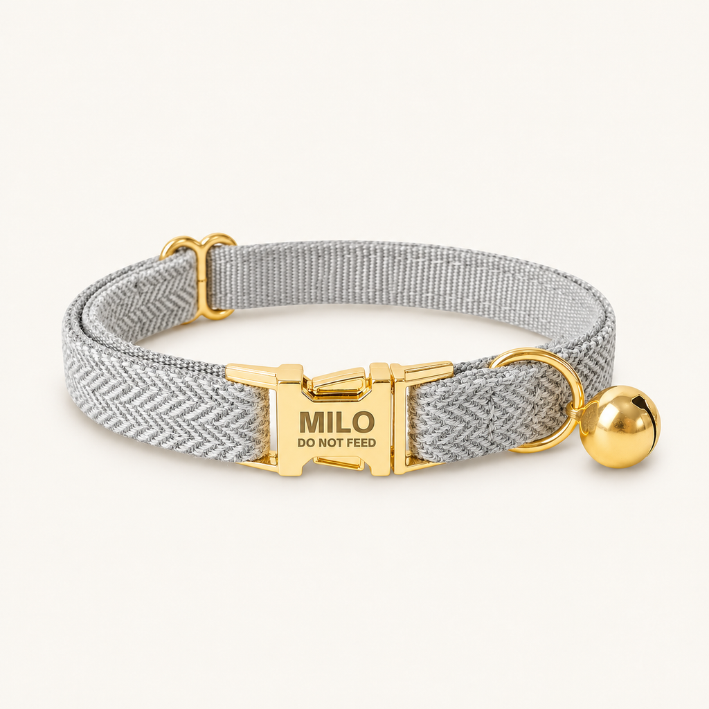 LightGrayHerringbone | flat heritage cat collar