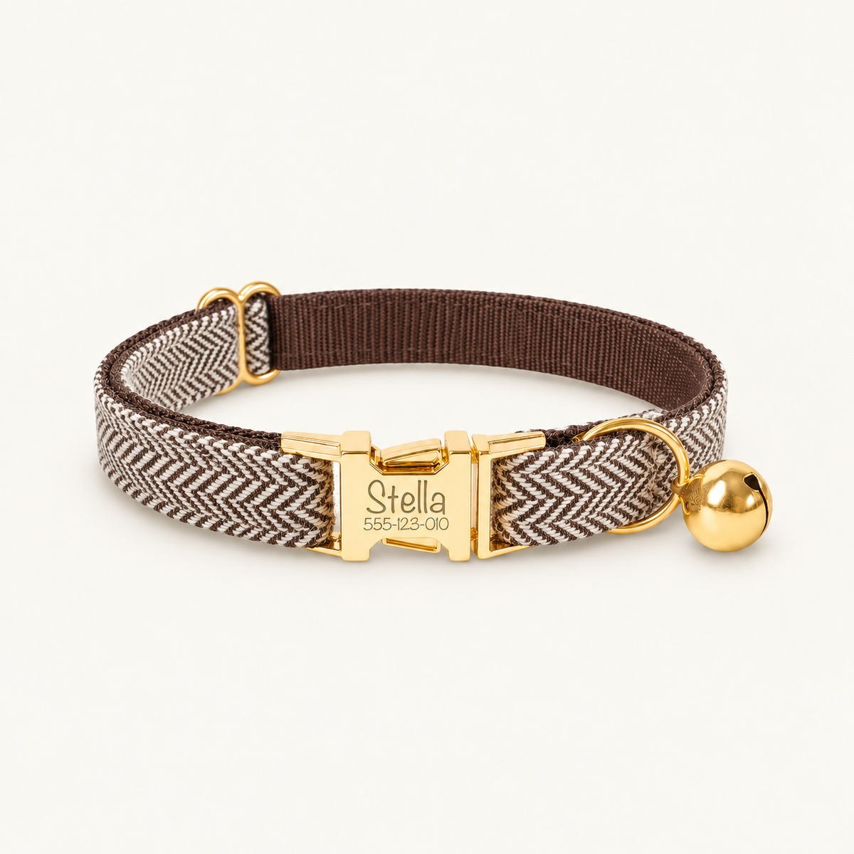 WhiteBrownHerringbone | flat heritage cat collar