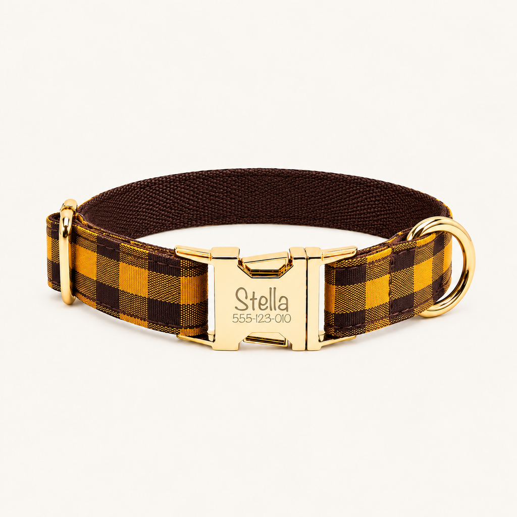 BrownAndYellowPlaid | flat plaid dog collar