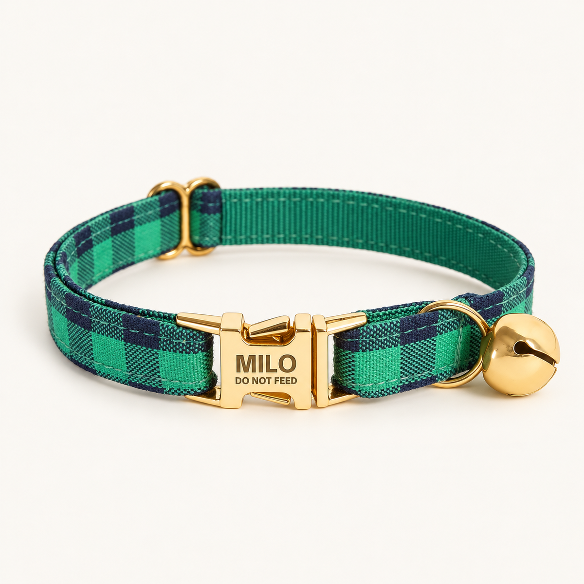 Blue Green Plaid | flat cat collar
