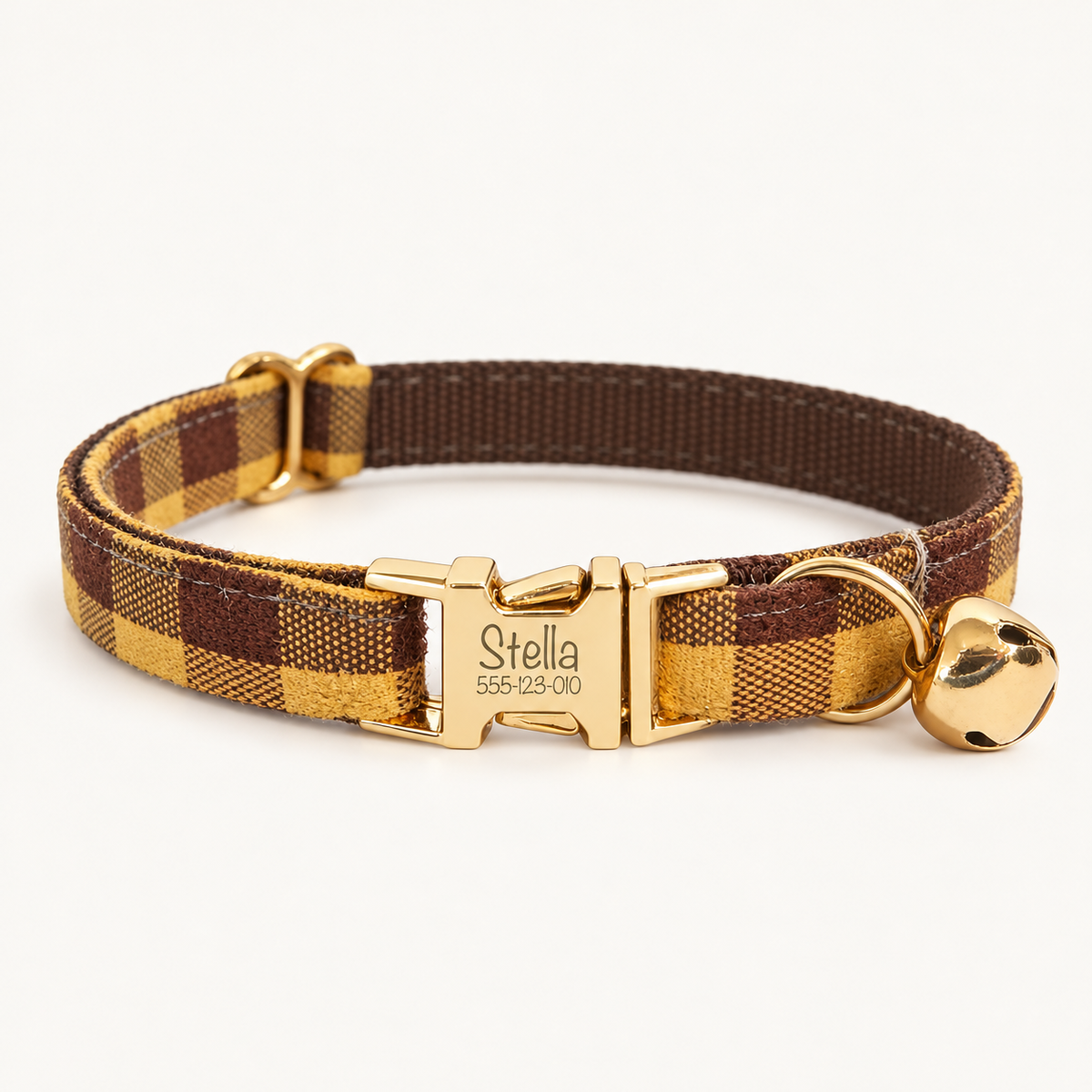 Brown Yellow Plaid | flat cat collar