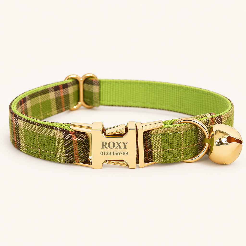 Green Plaid | flat cat collar