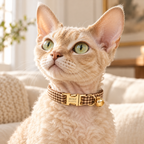 Coffe Plaid | lifestyle | Devon Rex wearing the plaid cat collar