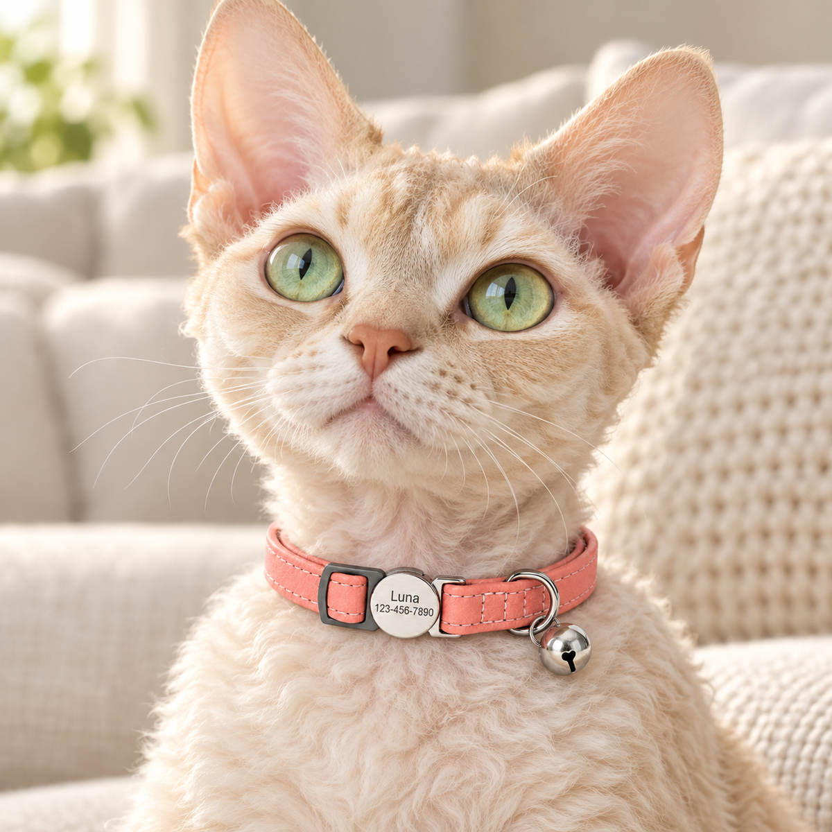Blush Pink | lifestyle | Devon Rex wearing the PU leather cat collar